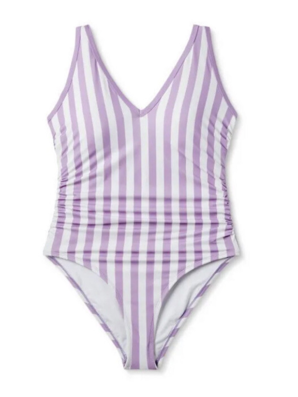 Kona Sol Purple Striped Deep V-Neck One Piece Swim Suit Womens Size 14W